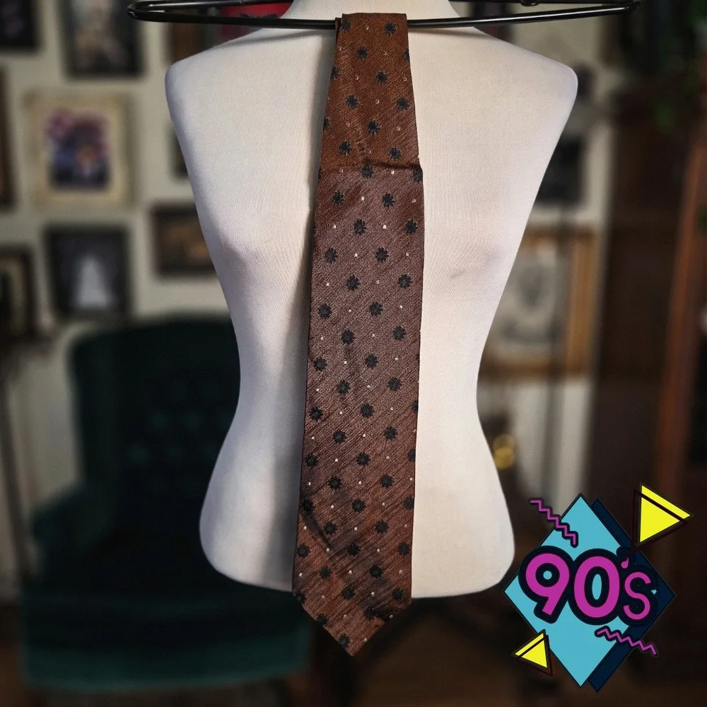 Structure Silk Tie Vintage 90s Brown Floral Geometric Made in USA Mens Necktie